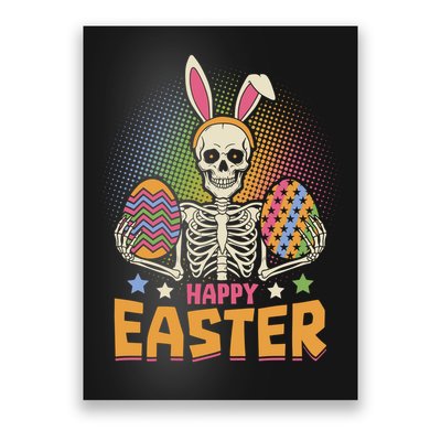 Funny Happy Easter Spooky Skeleton with Bunny Ears Poster