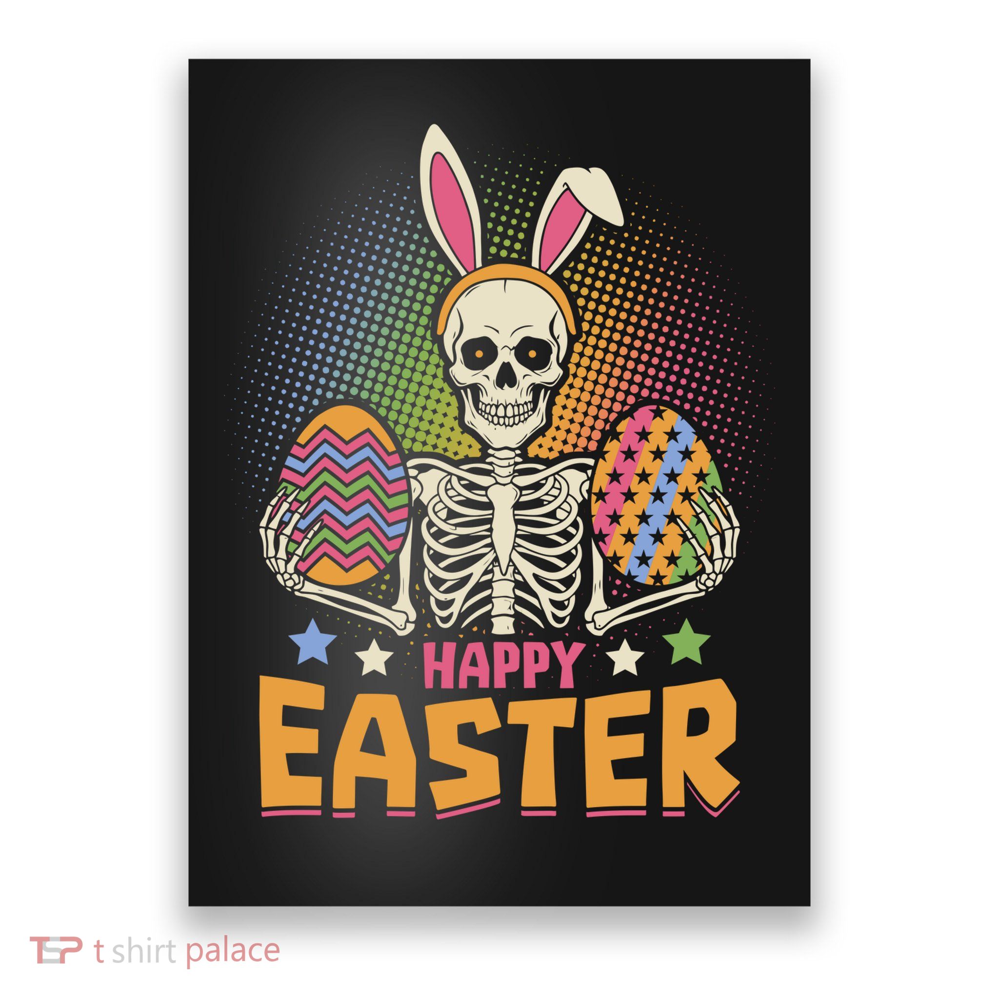 Funny Happy Easter Spooky Skeleton with Bunny Ears Poster