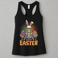 Funny Happy Easter Spooky Skeleton with Bunny Ears Womens Tank Top