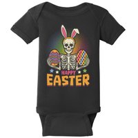 Funny Happy Easter Spooky Skeleton with Bunny Ears Baby Bodysuit