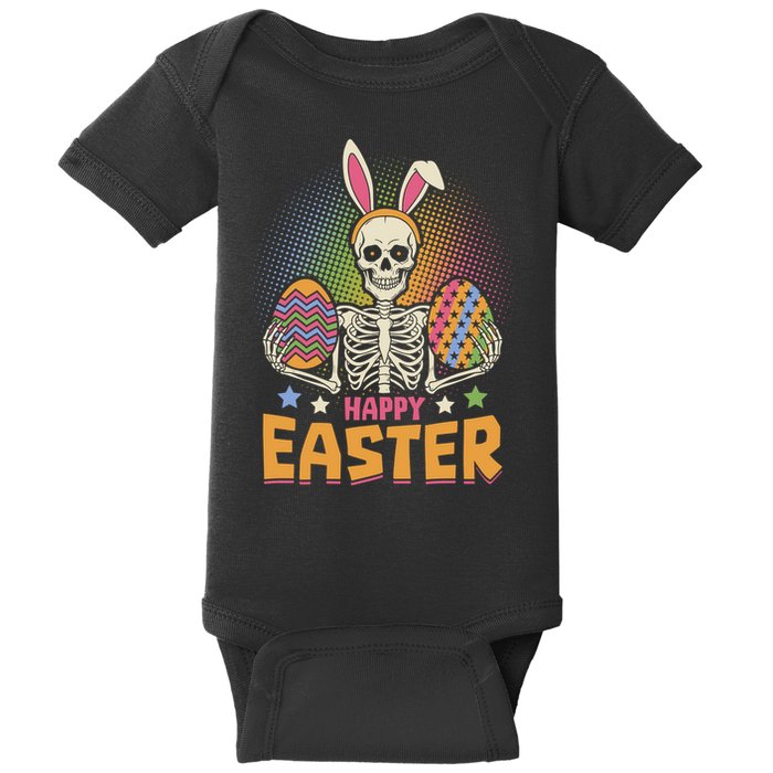 Funny Happy Easter Spooky Skeleton with Bunny Ears Baby Bodysuit