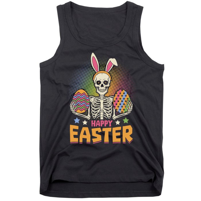 Funny Happy Easter Spooky Skeleton with Bunny Ears Tank Top