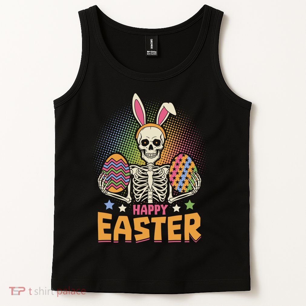 Funny Happy Easter Spooky Skeleton with Bunny Ears Tank Top