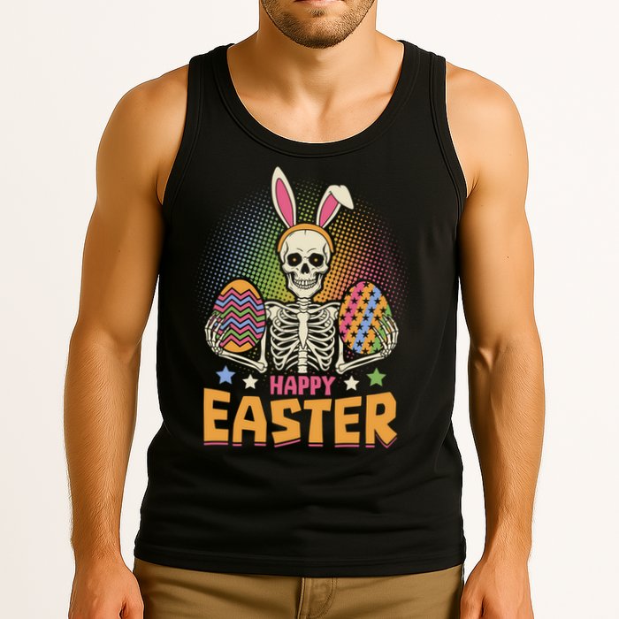 Funny Happy Easter Spooky Skeleton with Bunny Ears Tank Top