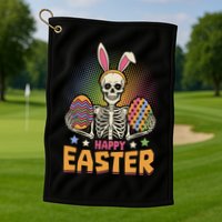 Funny Happy Easter Spooky Skeleton with Bunny Ears Golf Towel