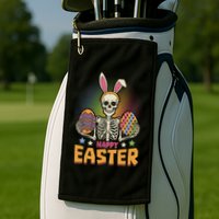 Funny Happy Easter Spooky Skeleton with Bunny Ears Golf Towel