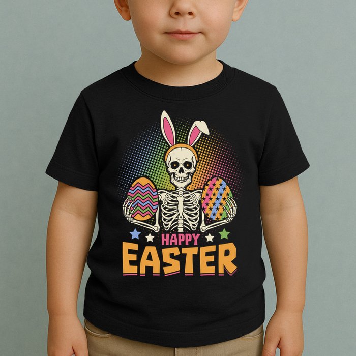 Funny Happy Easter Spooky Skeleton with Bunny Ears Toddler T-Shirt