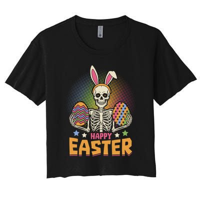 Funny Happy Easter Spooky Skeleton with Bunny Ears Crop Top