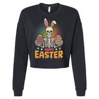 Funny Happy Easter Spooky Skeleton with Bunny Ears Cropped Pullover Crew
