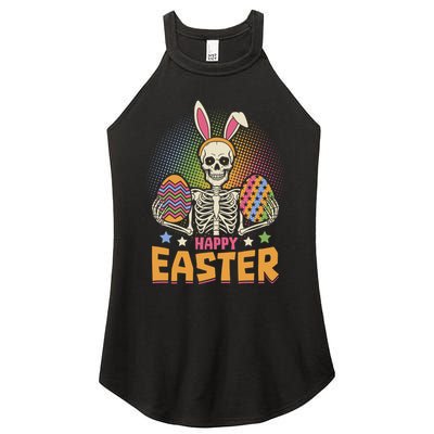 Funny Happy Easter Spooky Skeleton with Bunny Ears Women's Perfect Tri Rocker Tank