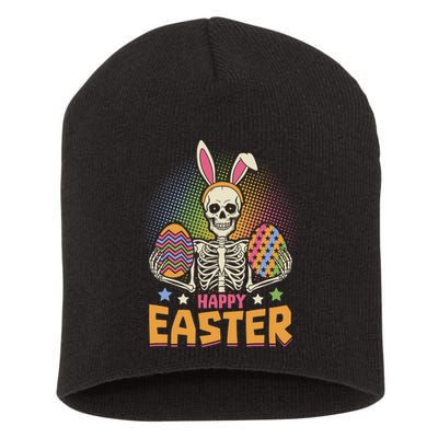 Funny Happy Easter Spooky Skeleton with Bunny Ears Short Acrylic Beanie