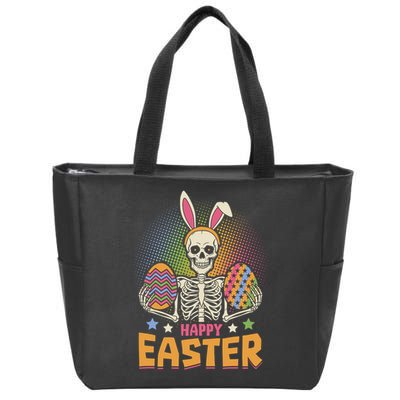 Funny Happy Easter Spooky Skeleton with Bunny Ears Zip Tote Bag