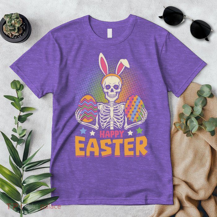Funny Happy Easter Spooky Skeleton with Bunny Ears Premium T-Shirt
