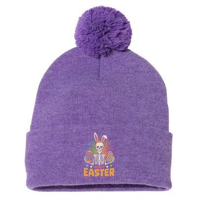 Funny Happy Easter Spooky Skeleton with Bunny Ears Pom Pom 12in Knit Beanie