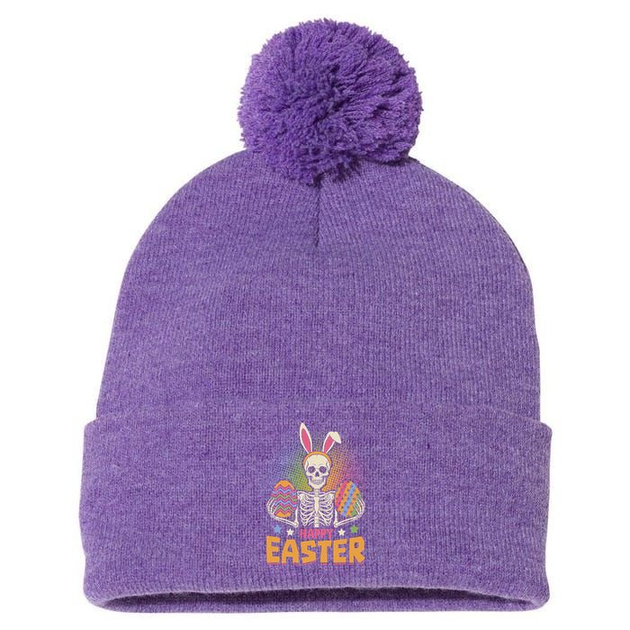 Funny Happy Easter Spooky Skeleton with Bunny Ears Pom Pom 12in Knit Beanie