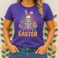 Funny Happy Easter Spooky Skeleton with Bunny Ears Womens T-Shirt
