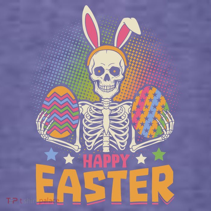 Funny Happy Easter Spooky Skeleton with Bunny Ears Womens T-Shirt