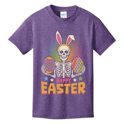 Funny Happy Easter Spooky Skeleton with Bunny Ears Kids T-Shirt