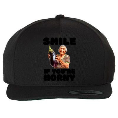 Funny Horny Eggplant Old Lady Inappropriate Embarrassing Wool Snapback Cap