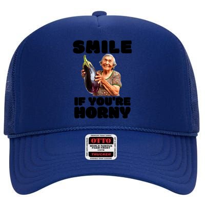 Funny Horny Eggplant Old Lady Inappropriate Embarrassing High Crown Mesh Back Trucker Hat