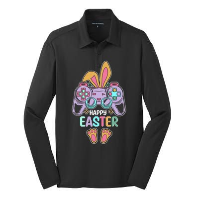 Funny Happy Easter Gamer Bunny Rabbit Controller Silk Touch Performance Long Sleeve Polo