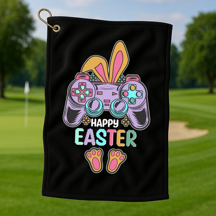 Funny Happy Easter Gamer Bunny Rabbit Controller Golf Towel