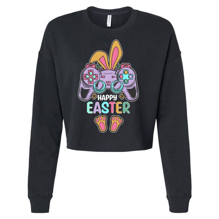 Funny Happy Easter Gamer Bunny Rabbit Controller Cropped Pullover Crew