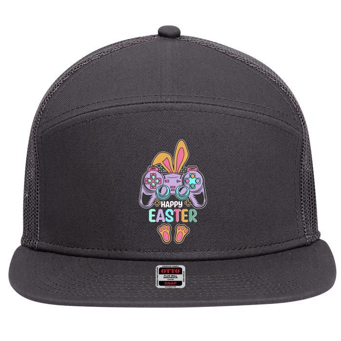 Funny Happy Easter Gamer Bunny Rabbit Controller 7 Panel Mesh Trucker Snapback Hat