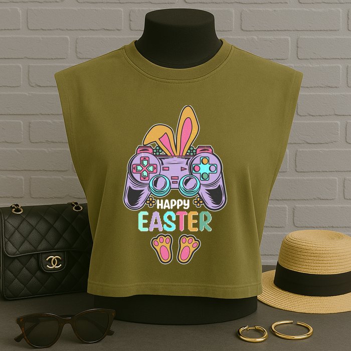 Funny Happy Easter Gamer Bunny Rabbit Controller Garment-Dyed Women's Muscle Tee