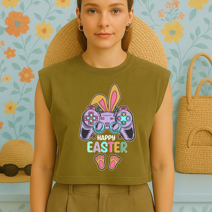 Funny Happy Easter Gamer Bunny Rabbit Controller Garment-Dyed Women's Muscle Tee