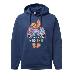 Funny Happy Easter Gamer Bunny Rabbit Controller Performance Fleece Hoodie