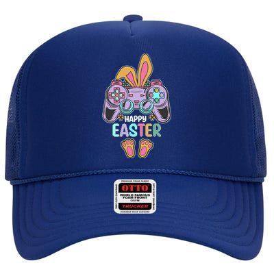 Funny Happy Easter Gamer Bunny Rabbit Controller High Crown Mesh Back Trucker Hat