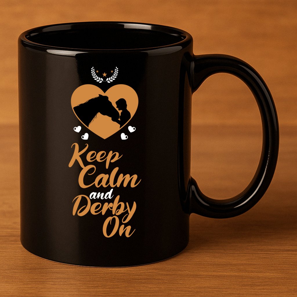 Fun Horseback Equestrian Quote Keep Calm And Derby On Gift 11oz C Handle Ceramic Mug