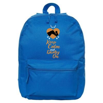 Fun Horseback Equestrian Quote Keep Calm And Derby On Gift 16 in Basic Backpack