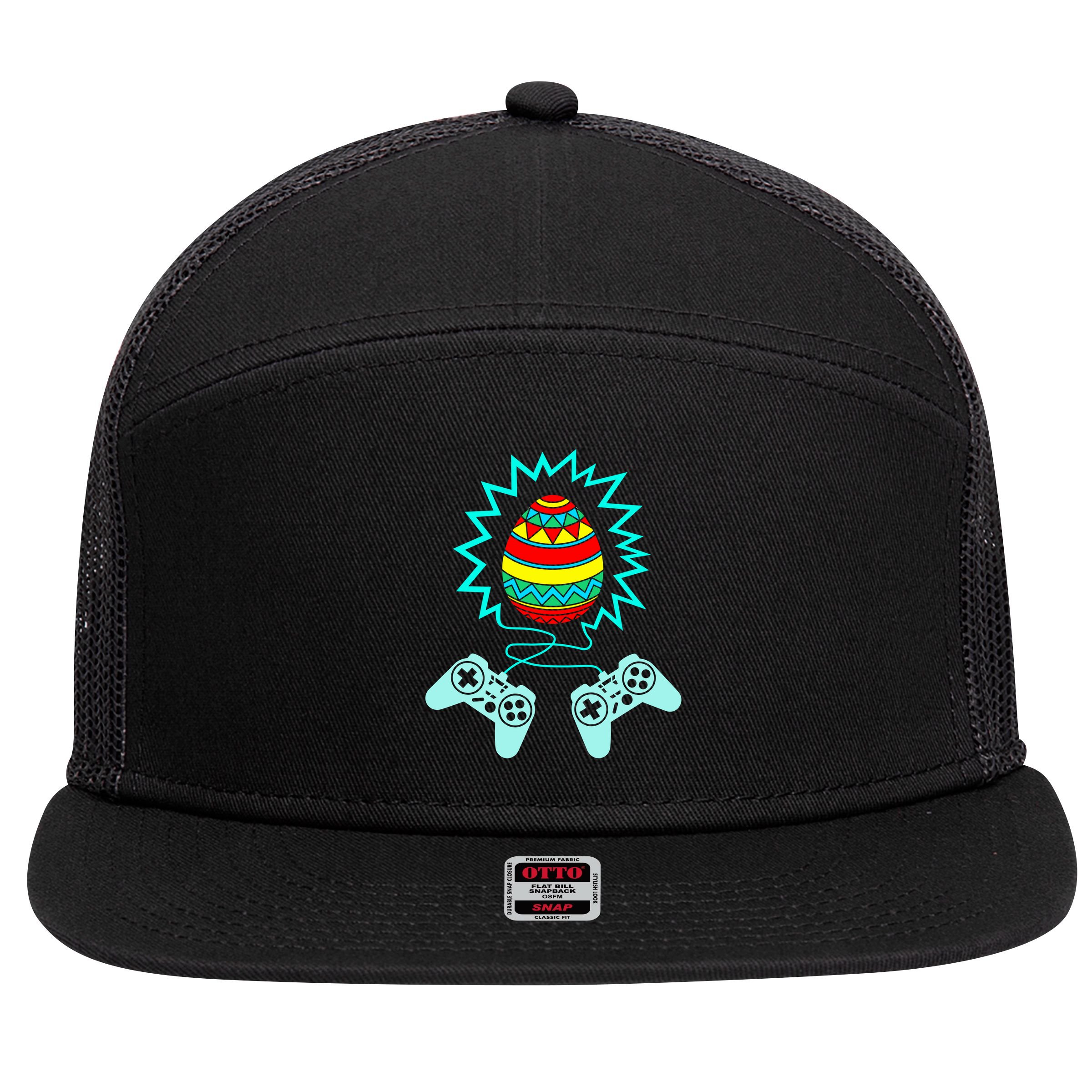 Funny Happy Easter Gamer Video Game Controller Egg 7 Panel Mesh Trucker Snapback Hat