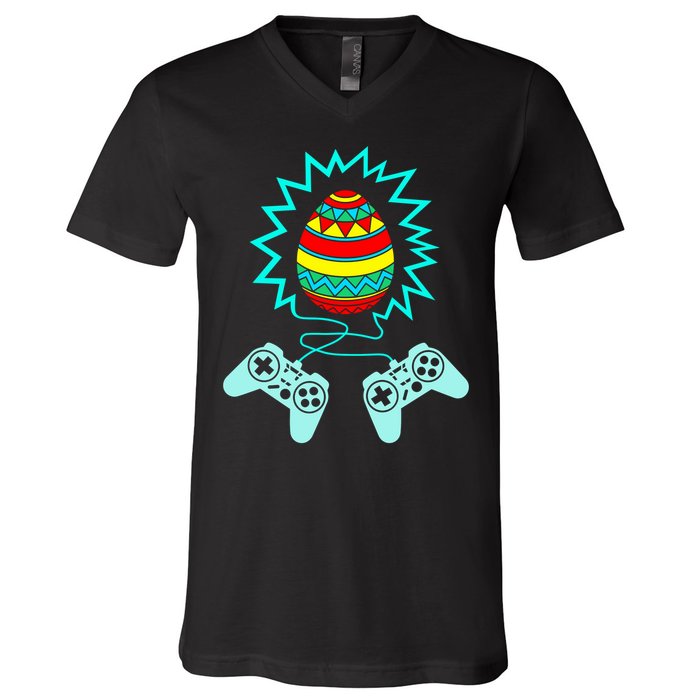 Funny Happy Easter Gamer Video Game Controller Egg V-Neck T-Shirt