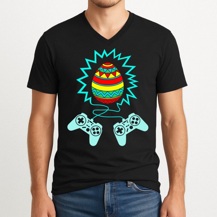 Funny Happy Easter Gamer Video Game Controller Egg V-Neck T-Shirt