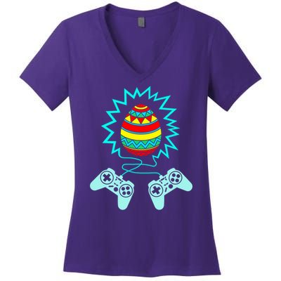 Funny Happy Easter Gamer Video Game Controller Egg Women's V-Neck T-Shirt
