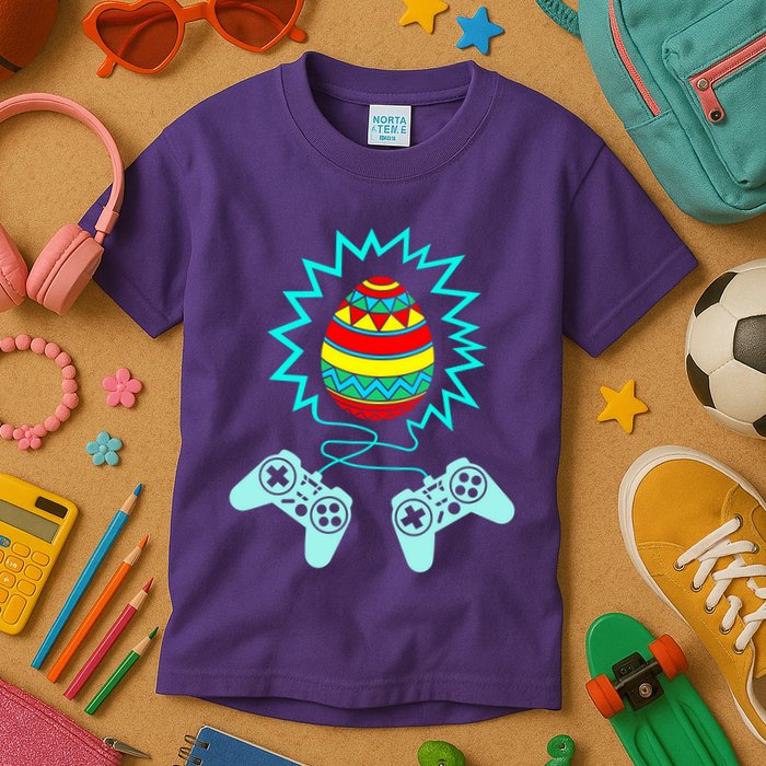Funny Happy Easter Gamer Video Game Controller Egg Kids T-Shirt