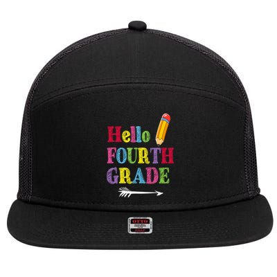 Funny Hello Fourth Grade Funny Back To The School 7 Panel Mesh Trucker Snapback Hat