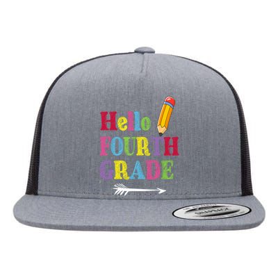 Funny Hello Fourth Grade Funny Back To The School Flat Bill Trucker Hat