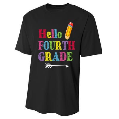 Funny Hello Fourth Grade Funny Back To The School Performance Sprint T-Shirt