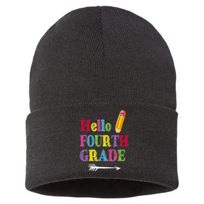 Funny Hello Fourth Grade Funny Back To The School Sustainable Knit Beanie