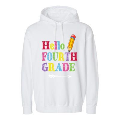 Funny Hello Fourth Grade Funny Back To The School Garment-Dyed Fleece Hoodie