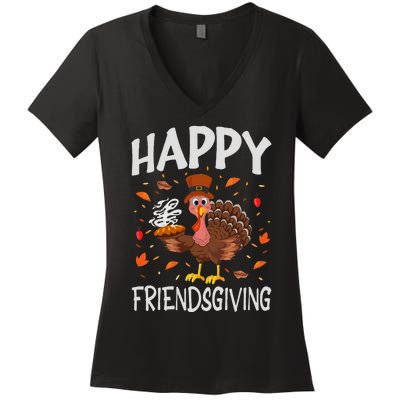 Funny Happy Friendsgiving Turkey Friends Giving Gifts Women's V-Neck T-Shirt