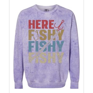 Funny Here Fishy Fishing Shirt_ Bass Fish Dad Colorblast Crewneck Sweatshirt