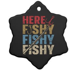 Funny Here Fishy Fishing Shirt_ Bass Fish Dad Ceramic Star Ornament