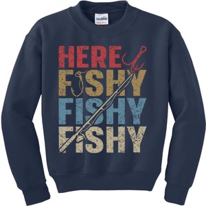 Funny Here Fishy Fishing Shirt_ Bass Fish Dad Kids Sweatshirt