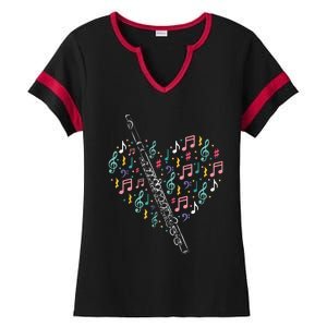 Flute Heart Flute Player Flutist Marching Band Music Ladies Halftime Notch Neck Tee