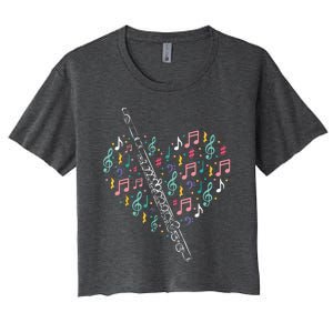 Flute Heart Flute Player Flutist Marching Band Music Women's Crop Top Tee